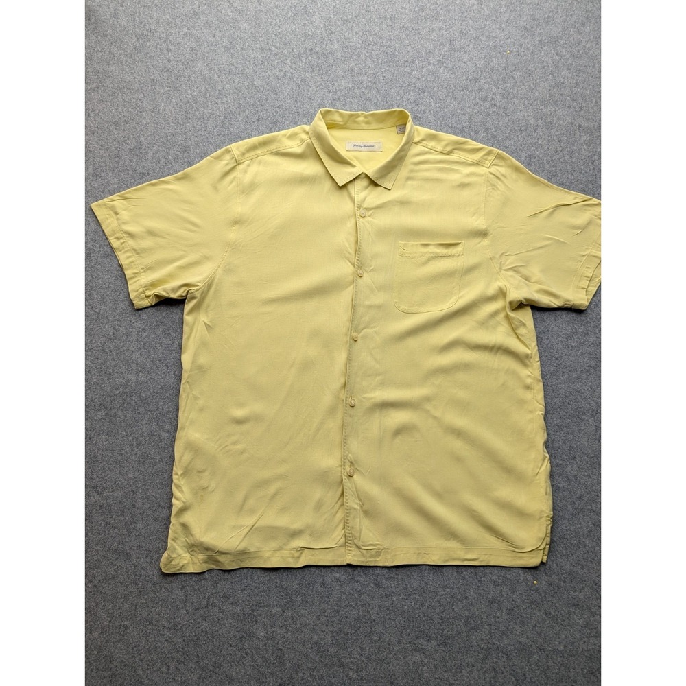 Tommy Bahama Men's Shirt Extra Large Yellow Button Down Short Sleeve 100% Silk